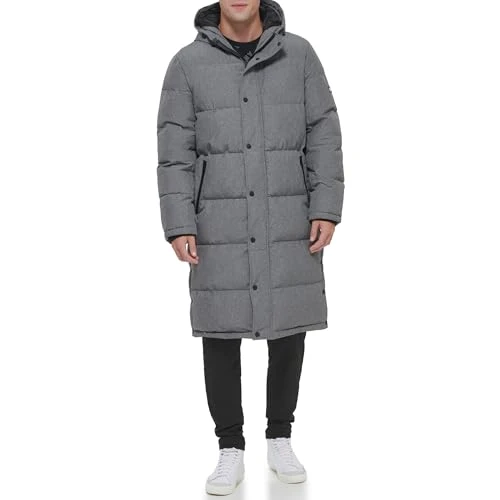 Men's Arctic Cloth Hooded Extra Long Parka Jacket, Heather Grey, L