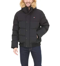 Men's Arctic Cloth Quilted Snorkel Bomber Jacket Parka, Black, M