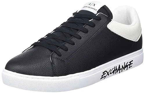 Men's Armani Lettering, Back Colour Insert, lace up Sneaker, Black White, 11 UK