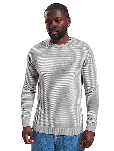 Mens Atlas Knitted Crew Neck Jumper Light Grey Melange S