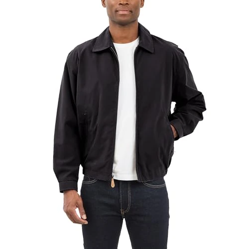 Men's Auburn Zip-Front Golf Jacket (Regular & Big-Tall Sizes) Cotton Lightweight, Black, M