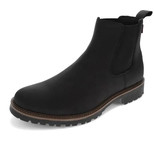 Mens Austin Distressed Vegan Leather Pull-On Rugged Chelsea Boot, Black, 9 UK
