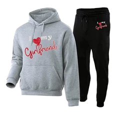 Men's Autumn and Winter Fashion Casual Letter Pattern Print with Pocket Velvet Hoodie Trousers Two Piece Pyjama Men's Fleece, gray, XL Men's Autumn and Winter Fashion Casual Letter Pattern Print with Pocket Velvet Hoodie Trousers Two Piece Pyjama Men's Fleece, gray, XL