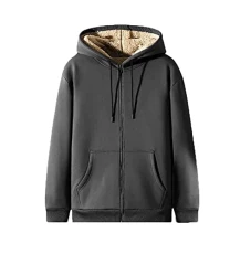 Men's Autumn and Winter Warm Jacket Fashion Casual Soild Colour Long Sleeve Pocket with Hood Cotton Zip Coat Top Men's Jackets Quilted Jacket Sweat Jacket Lined Men, gray, XXXXXL