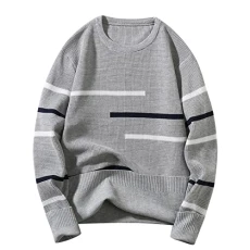 Men's Autumn and Winter Wool Pullover with Crew Neck Winter Coat Lined Men's Pullover Crew Neck Knit