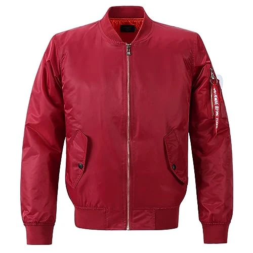 Mens Autumn Bomber Jackets Casual Lightweight Windbreaker Sports Jacket Cargo Outwear Jacket for Men UK Red