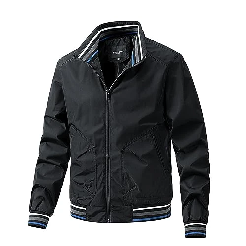 Men's Autumn Bomber Jackets Casual Lightweight Windbreaker Sports Jacket Cargo Outwear Jacket UK Mens Trench Coats Black