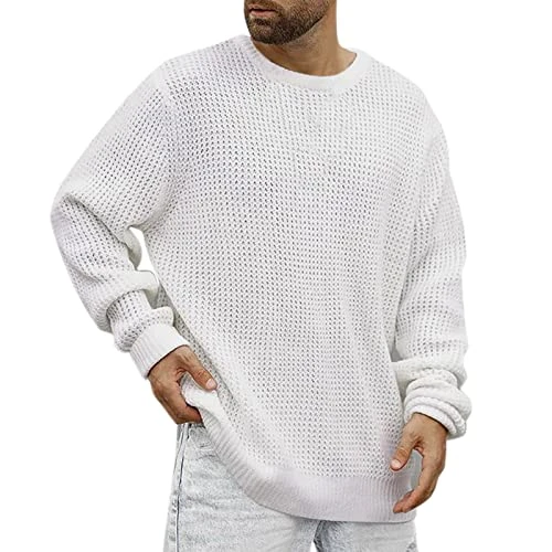 Men's Autumn Winter Casual Solid Knitted Jumper Blouse Long Sleeve Round Neck Jumper Winter Jacket D