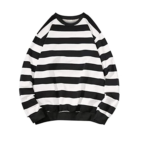 Men's Autumn Winter Sweatshirt Round Pullover Tops Long Sleeved Stripe Blouse Jacket Womens Fashion 