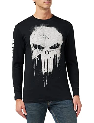 Men's Avengers Punisher Skull Long Sleeve Top, Black (Black Blk), L UK