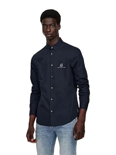 Men's A|x Long Sleeve icon Logo Button Shirt, deep Navy, S