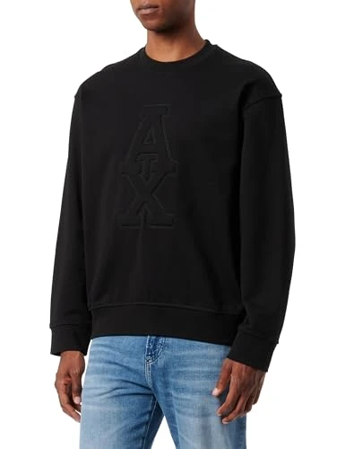 Men's Ax Stacked Logo Cotton French Terry Crewneck Sweatshirt, Black, XXL