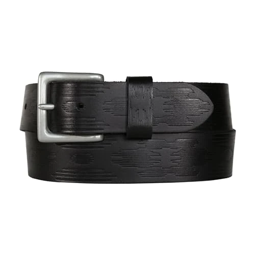 Men's Aztec Embossed Leather Belt, Black, 81cm