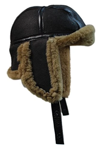 Men's B3 Brown Ginger RAF Aviator Sheepskin B-55 WW2 Trapper Flying Hat M