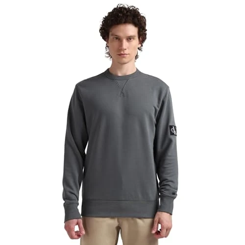 Men's Badge Crew Neck Sweatshirt without Hood, Grey (Endless Grey), 3XL