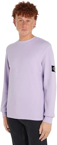 Men's Badge Waffle Basic Long Sleeve Top, Purple (Pastel Lilac), S