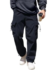 Men's Baggy Cargo Pants Trendy Casual Parachute Pant Loose Fit Harem Joggers with Pockets, Navy Blue