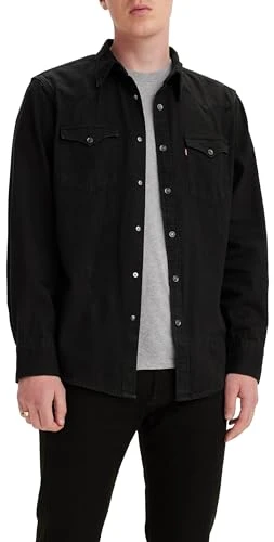 Men's Barstow Western Standard Woven shirts, Marble Black Denim Rinse, L