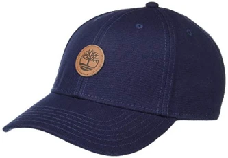 Men's Baseball Cap with Leather Patch Logo, Peacoat, One Size