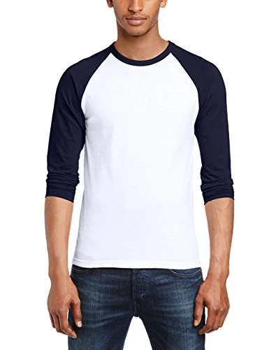 Men's Baseball Classic Long Sleeve T-Shirt, White/Navy, Medium