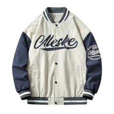 Men's Baseball Jacket Couple Pink College Jacket Button Down Cargo Jackets Vintage Outwear Unisex Coat Patchwork Embroidery Top with Pockets(White,XL)