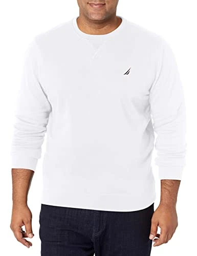 Men's Basic Crew Neck Fleece Sweatshirt, Bright White, XL