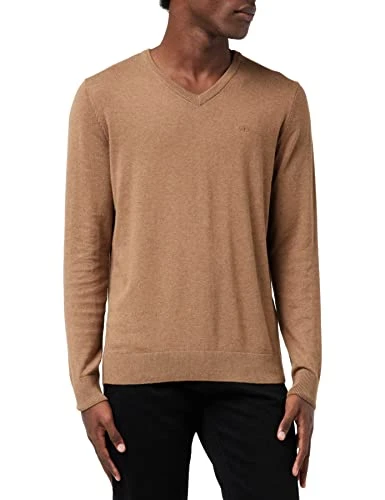 Men's Basic Knitted Jumper with V-neck 1031900, 24136 - Brown Oak Melange, XL