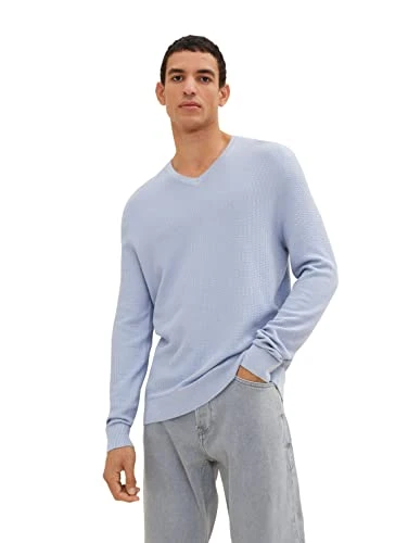 Men's Basic Knitted Jumper with V-neck 1034862, 14813 - Light Fern Blue, L