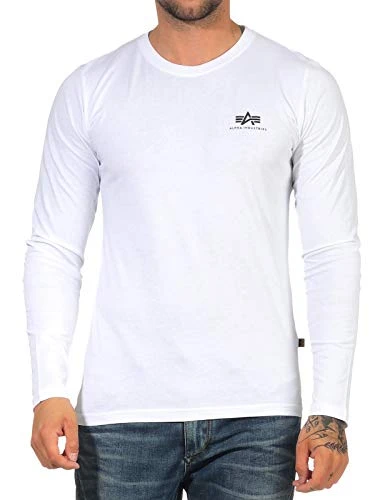 Men's Basic LS Small Logo Long Sleeve Henley Shirt, White, M