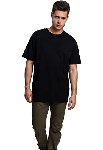 Men's Basic Oversized T hirt, Wide Cut, Long Tee, Short Sleeves Shirt with Crew Neck, 100% Jersey Cotton, in Black, Size: XXL