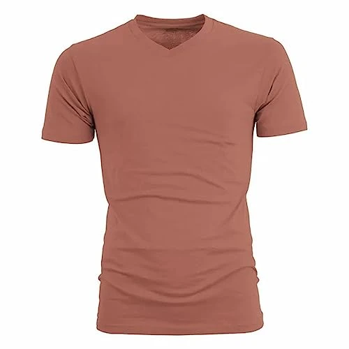 Men's Basic Slim Fit T-Shirt Spring and Summer Fashion for Men, Casual Short Sleeve T-Shirt with V-Neck and Solid Color Casual T-shirts Men Short Sleeve, orange, XXXXXL