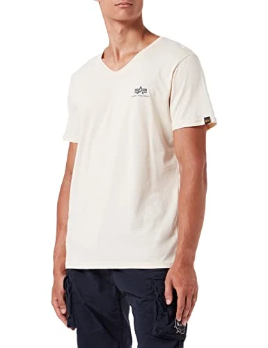 Men's Basic V-Neck T Small Logo Short Sleeve T-Shirt, Jet Stream White, L