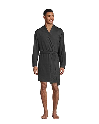 Men’s Bathrobe – Lightweight Knit Robe with Shawl Collar, Charcoal Heather, S/M