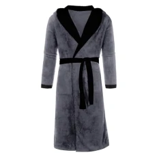 Mens Bathrobe Long: Mens Dressing Gown Home Soft Warm Fleece Bathrobe Shawl Collar Warm Winter Long Robes Warm Robes Soft Bathrobe with Pockets Mens Hooded Dressing Gown Mens Housecoat Grey