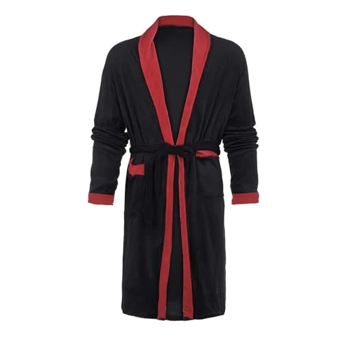 Mens Bathrobe Long, Men's Dressing Gown Lightweight Long Sleeve Nightgowns Oversize Leisure Sleepwear Winter Fleece Long Robe Winter Fleece Sleepwear Full Length Plush Long Robe House Robes Red