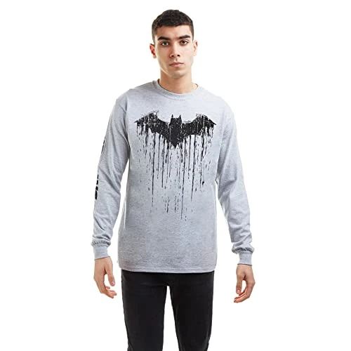 Men's Batman Paint Long Sleeve Top, Grey (Grey Marl Spo), XL UK