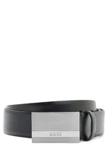 Mens Baxton Sz35 Italian-leather belt with logo-plaque buckle Mens Baxton Sz35 Italian-leather belt with logo-plaque buckle