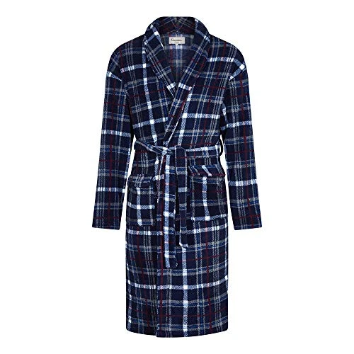 Mens Bayswater Check Fleece Dressing Gown Navy Blue M-L