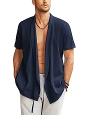 Men's Beach Kimono Shirt Cardigan Jacket Light Linen Short Sleeve Open Front Casual Shirts, Navy Blue, XXL Men's Beach Kimono Shirt Cardigan Jacket Light Linen Short Sleeve Open Front Casual Shirts, Navy Blue, XXL