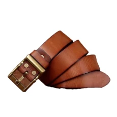 Mens Belt Leather Belt Men's Brass Buckle Jeans Belt Khaki 105CM