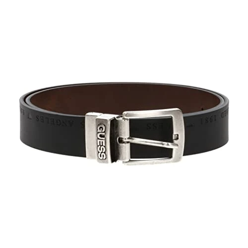 MEN'S BELT REVERSIBLE GENUINE LEATHER BUCKLE LOGO IMPRESS BELT M3YZ26L0SV0, black / brown, XL