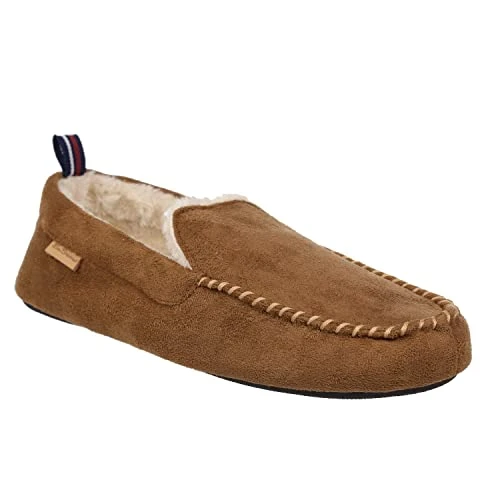 Men's Ben Sherman Beige Moccasin Slippers with Microsuede Upper Casual Socks, Matte, 7