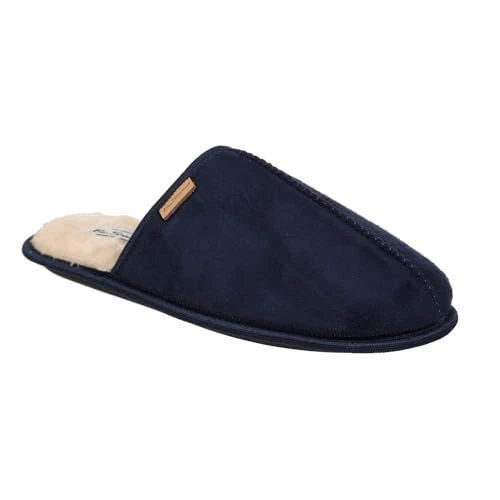 Men's Ben Sherman mule slippers in navy blue with microsuede upper Casual Sock, 11-12