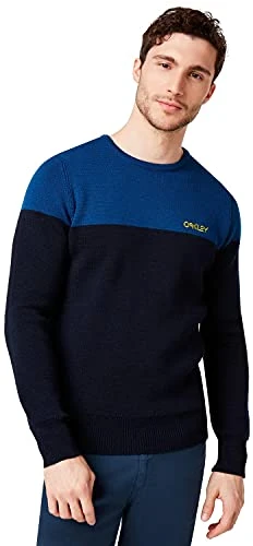 Men's Bicolor Crew Neck Sweater, Foggy Blue, Large