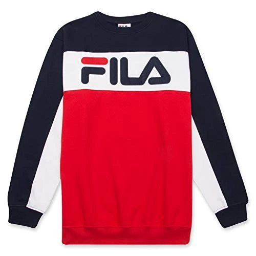 Men's Big and Tall Long Sleeve Color Block Crew Neck Soft Comfortable Fleece Sweatshirt Navy/White/R