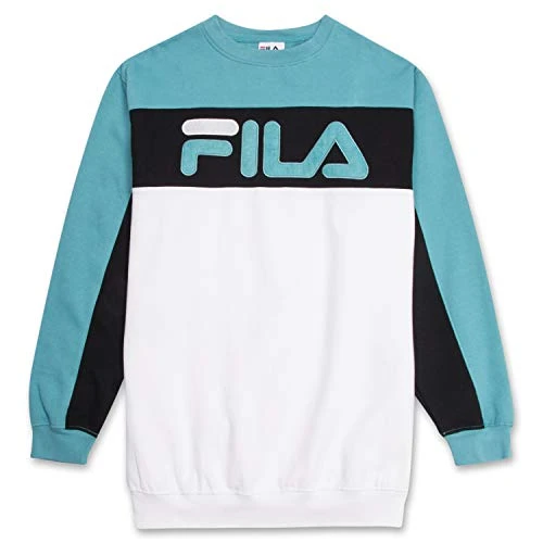 Men's Big and Tall Long Sleeve Color Block Crew Neck Soft Comfortable Fleece Sweatshirt Teal/White/B