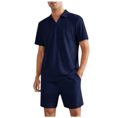 Mens Big and Tall Tracksuit Set Button Down Shirt Long Sleeve Casual Beach Pants Summer Yoga Outfits Men 2 Piece Short Sets Outfits Lounge Shorts for Men Set (Navy,L)
