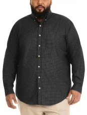 Men's Big and Tall Wrinkle Free Long Sleeve Button Down Shirt, Black, Large