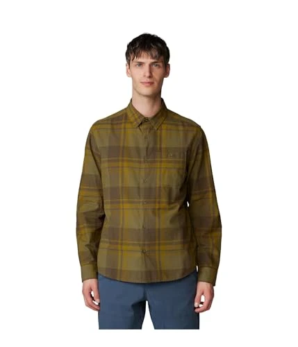 Men's Big Cottonwood Long Sleeve Shirt, Combat Green Fireside Plaid