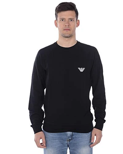 Men's Big Eagle Crew Neck Sweater Sweatshirt, Black, Large